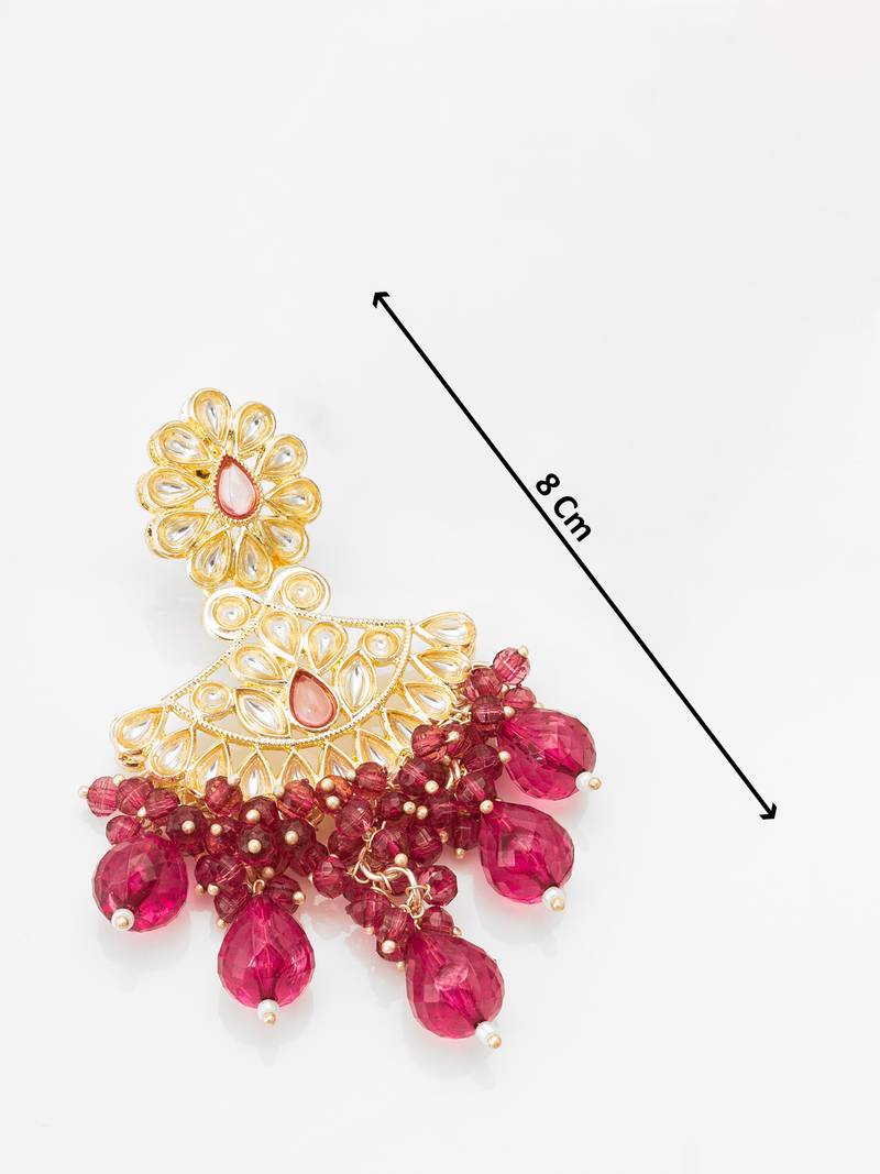 deep pink floral kundan earrings