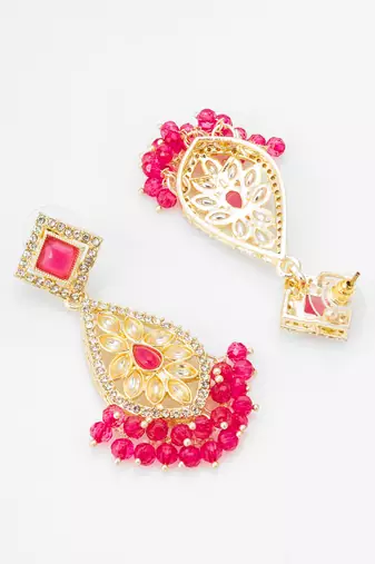 pink kundan drop earrings