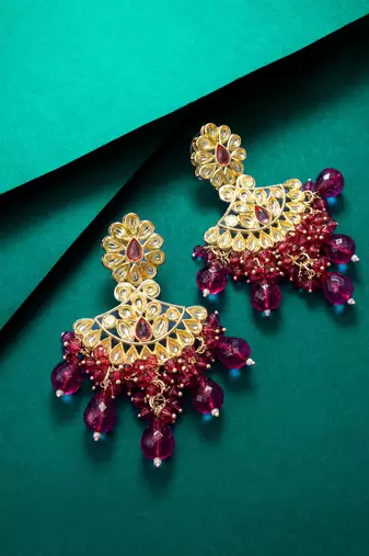deep pink floral kundan earrings