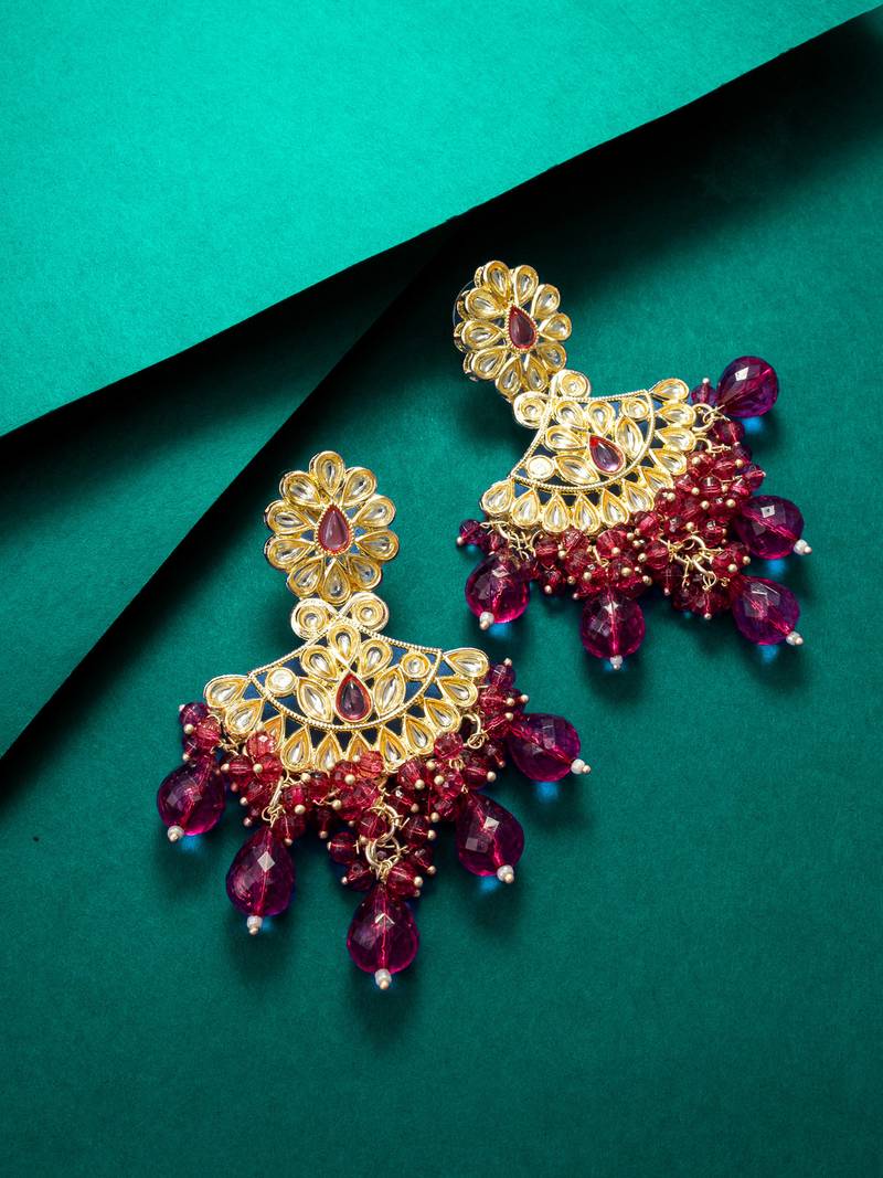 deep pink floral kundan earrings