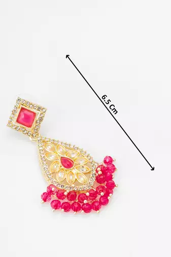 pink kundan drop earrings