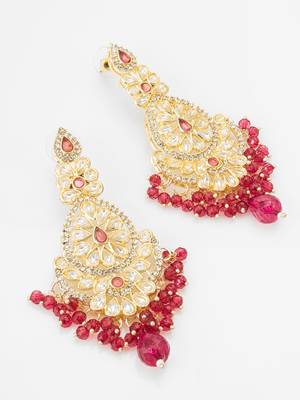 ruby red kundan chandbali style earrings 2