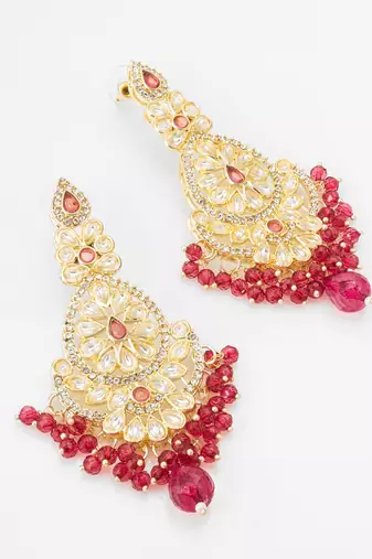 ruby red kundan chandbali style earrings