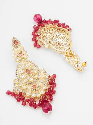 ruby red kundan chandbali style earrings 3