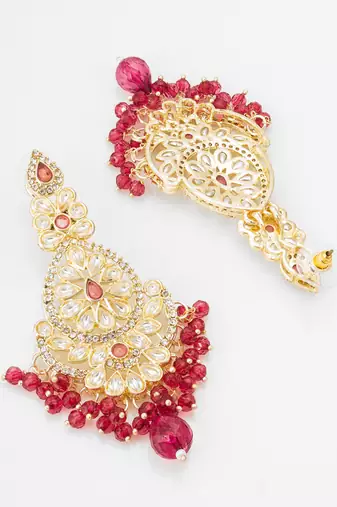 ruby red kundan chandbali style earrings