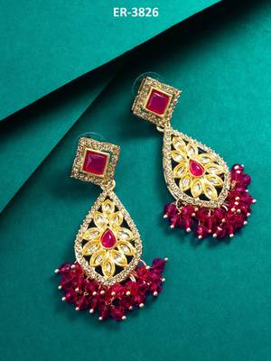 pink kundan drop earrings 5