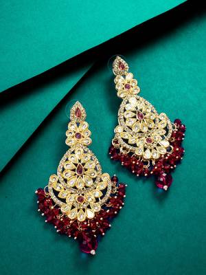 ruby red kundan chandbali style earrings 5