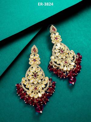ruby red kundan chandbali style earrings 1