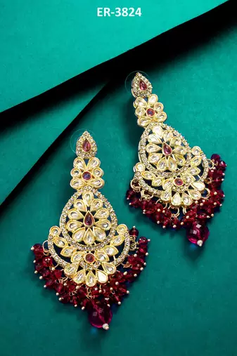 ruby red kundan chandbali style earrings