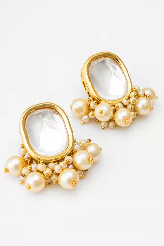 classic kundan pearl cluster stud earrings