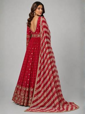 maroon georgette embroidered anarkali with dupatta. 2