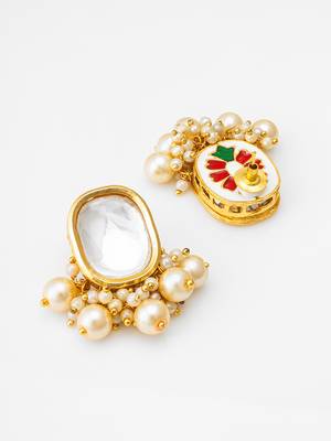 classic kundan pearl cluster stud earrings 3