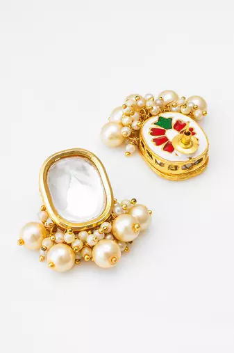 classic kundan pearl cluster stud earrings