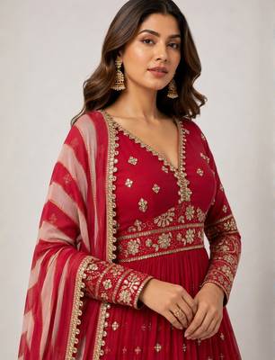 maroon georgette embroidered anarkali with dupatta. 4