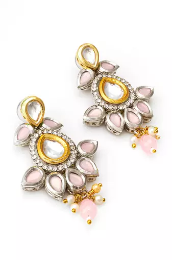 pink stone kundan traditional drop earrings