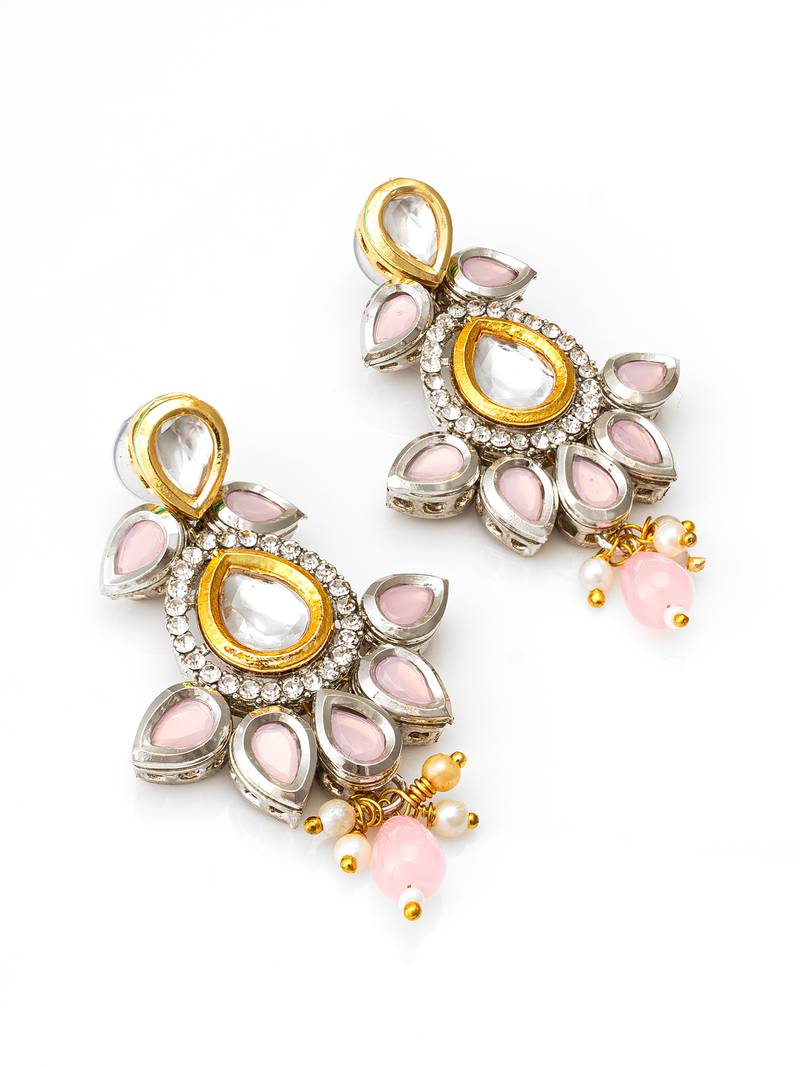 pink stone kundan traditional drop earrings