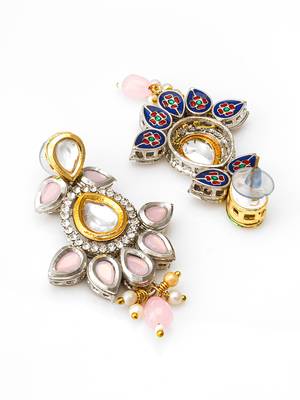 pink stone kundan traditional drop earrings 2