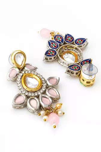 pink stone kundan traditional drop earrings