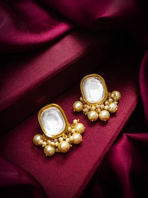 classic kundan pearl cluster stud earrings 5