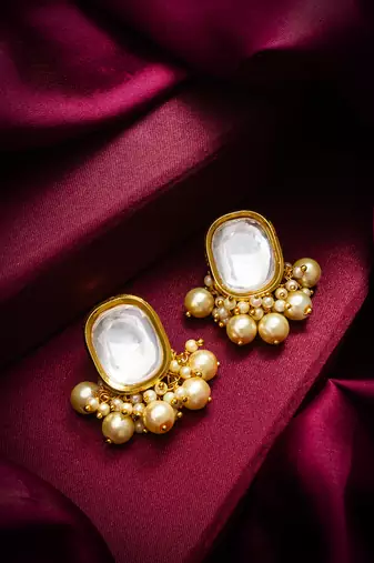 classic kundan pearl cluster stud earrings
