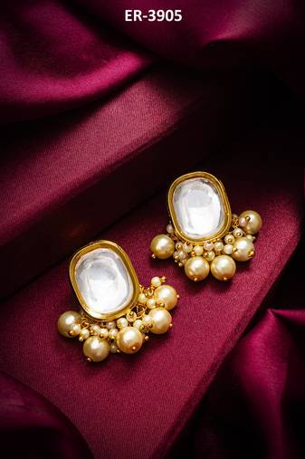 classic kundan pearl cluster stud earrings