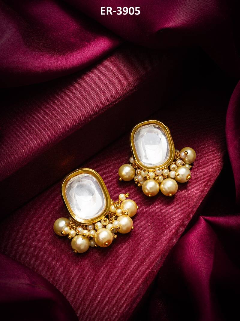 classic kundan pearl cluster stud earrings