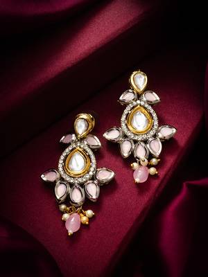 pink stone kundan traditional drop earrings 4