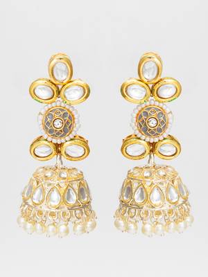traditional kundan pearl jhumka earrings 2