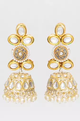 traditional kundan pearl jhumka earrings