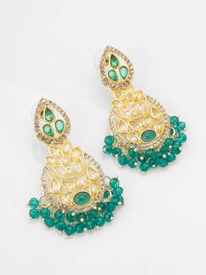 green kundan floral drop earrings 2