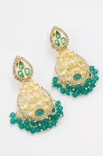 green kundan floral drop earrings