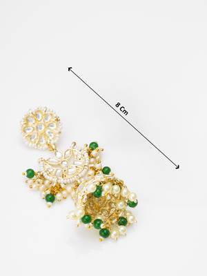 traditional kundan green bead pearl jhumka earrings 4