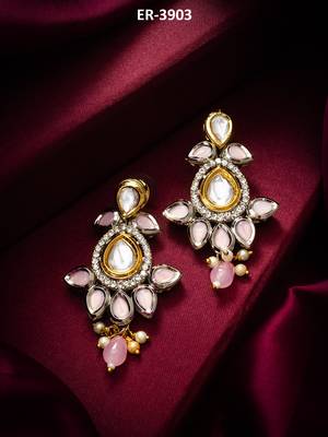 pink stone kundan traditional drop earrings 5