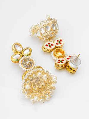 traditional kundan pearl jhumka earrings 3