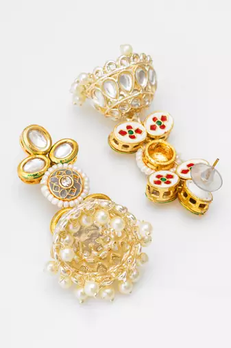 traditional kundan pearl jhumka earrings