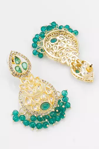 green kundan floral drop earrings