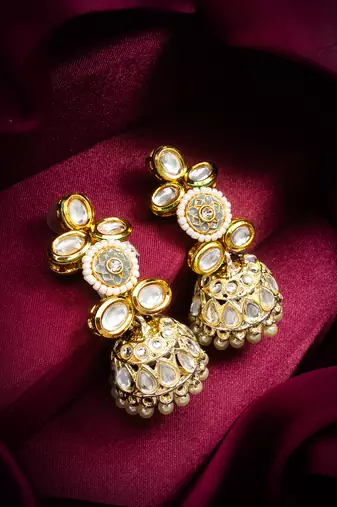 traditional kundan pearl jhumka earrings
