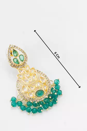 green kundan floral drop earrings