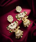 traditional kundan green bead pearl jhumka earrings