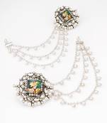 silver oxidized radha krishna earrings with pearl drop chains