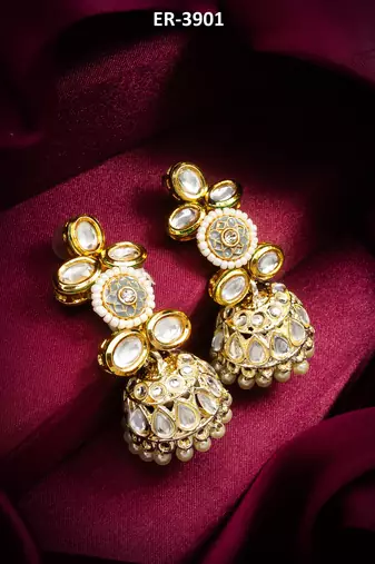traditional kundan pearl jhumka earrings