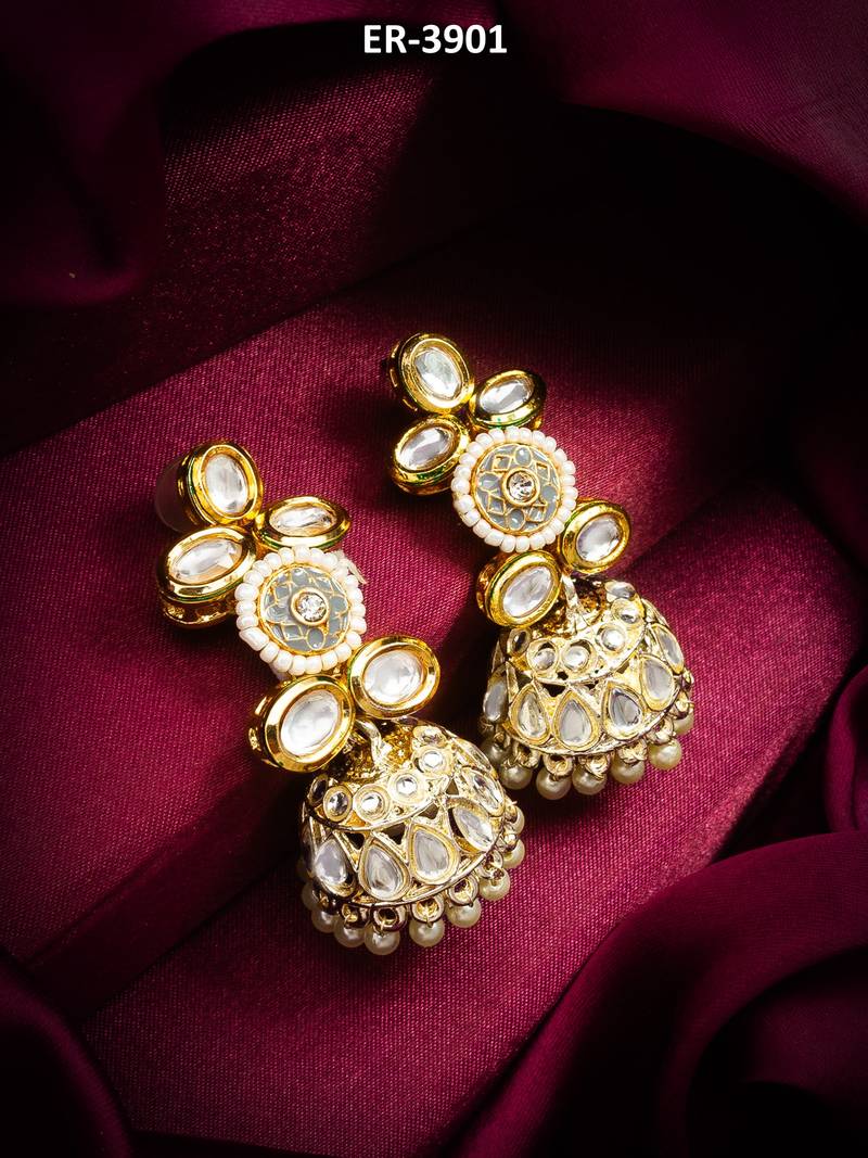 traditional kundan pearl jhumka earrings
