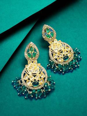 green kundan floral drop earrings 5