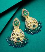 green kundan floral drop earrings