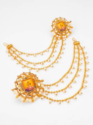gold-tone shri ram mandir earrings with pearl drop chains 2