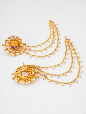gold-tone shri ram mandir earrings with pearl drop chains 3