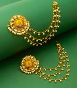 gold-tone shri ram mandir earrings with pearl drop chains