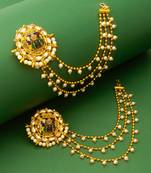 traditional temple layered earrings with pearl drop chains