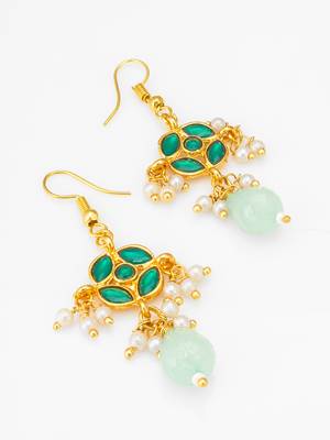 green floral drop earrings with pearl clusters 2