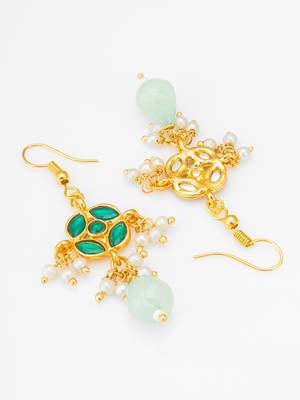 green floral drop earrings with pearl clusters 3
